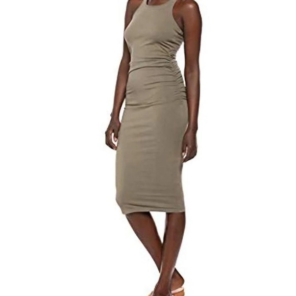 Michael Stars Dresses & Skirts - Michael Stars Womens Ruched Side Racerback Vivian Midi Dress Olive Taupe S